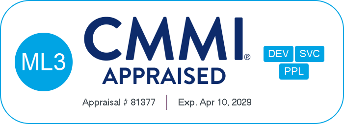 CMMI ML3 Appraised: DEV, SVC e PPL. Avaliação nº 81377, válida até 10/04/2029